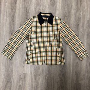 NWT Talbots Size Large Petite Plaid Quilted Jacket Corduroy Collar Barn Coat LP